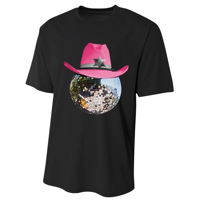 Disco Ball Wearing Pink Cowboy Hat Club Retro Performance Sprint T-Shirt