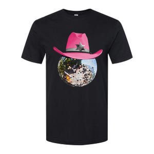 Disco Ball Wearing Pink Cowboy Hat Club Retro Softstyle CVC T-Shirt