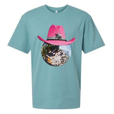 Disco Ball Wearing Pink Cowboy Hat Club Retro Sueded Cloud Jersey T-Shirt