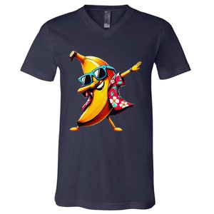 Dabbing Banana Wearing Sunglasses Dab Dance V-Neck T-Shirt