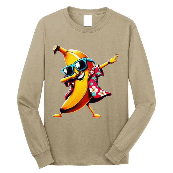 Dabbing Banana Wearing Sunglasses Dab Dance Long Sleeve Shirt