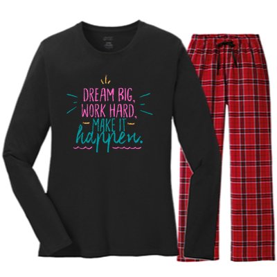 Dream Big Work Hard Make It Happen Quote Women's Long Sleeve Flannel Pajama Set 