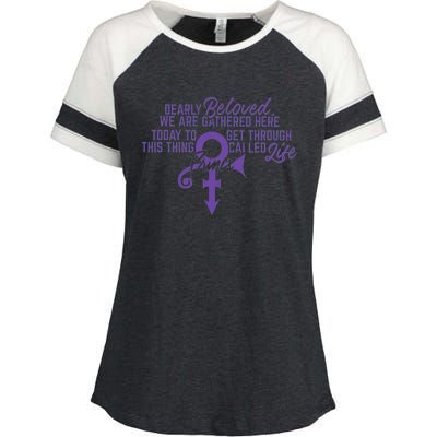 Dearly Beloved We Are Gathered Enza Ladies Jersey Colorblock Tee