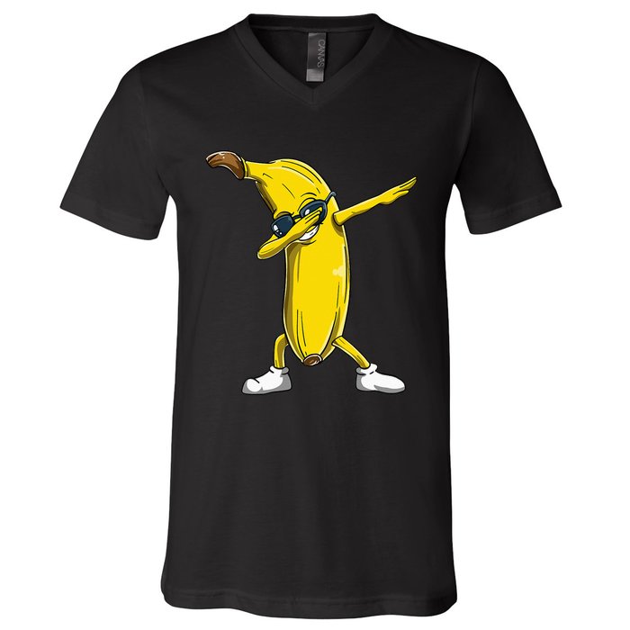 Dabbing Banana Wearing Sunglasses Dab Dance Girl V-Neck T-Shirt