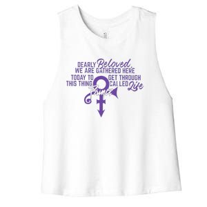 Dearly Beloved We Are Gathered Here Today To Get Through Women's Racerback Cropped Tank