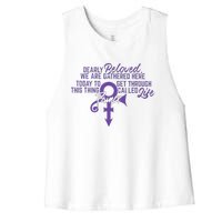 Dearly Beloved We Are Gathered Here Today To Get Through Women's Racerback Cropped Tank