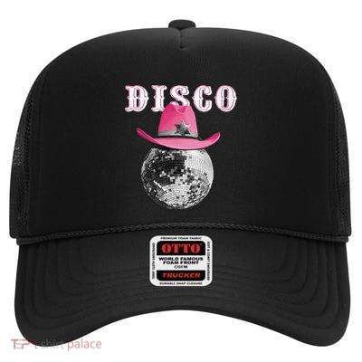 Disco Ball Wearing Cowboy Hat Club High Crown Mesh Back Trucker Hat