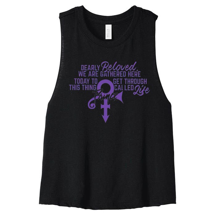 Dearly Beloved We Are Gathered Here Today To Get Through Women's Racerback Cropped Tank