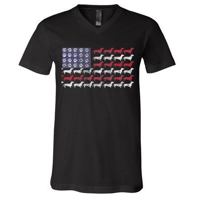 Dachshund Cute American Flag 4th Of July Gif V-Neck T-Shirt