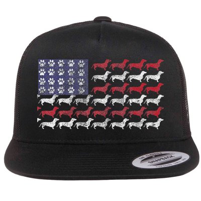 Dachshund Cute American Flag 4th Of July Gif Flat Bill Trucker Hat