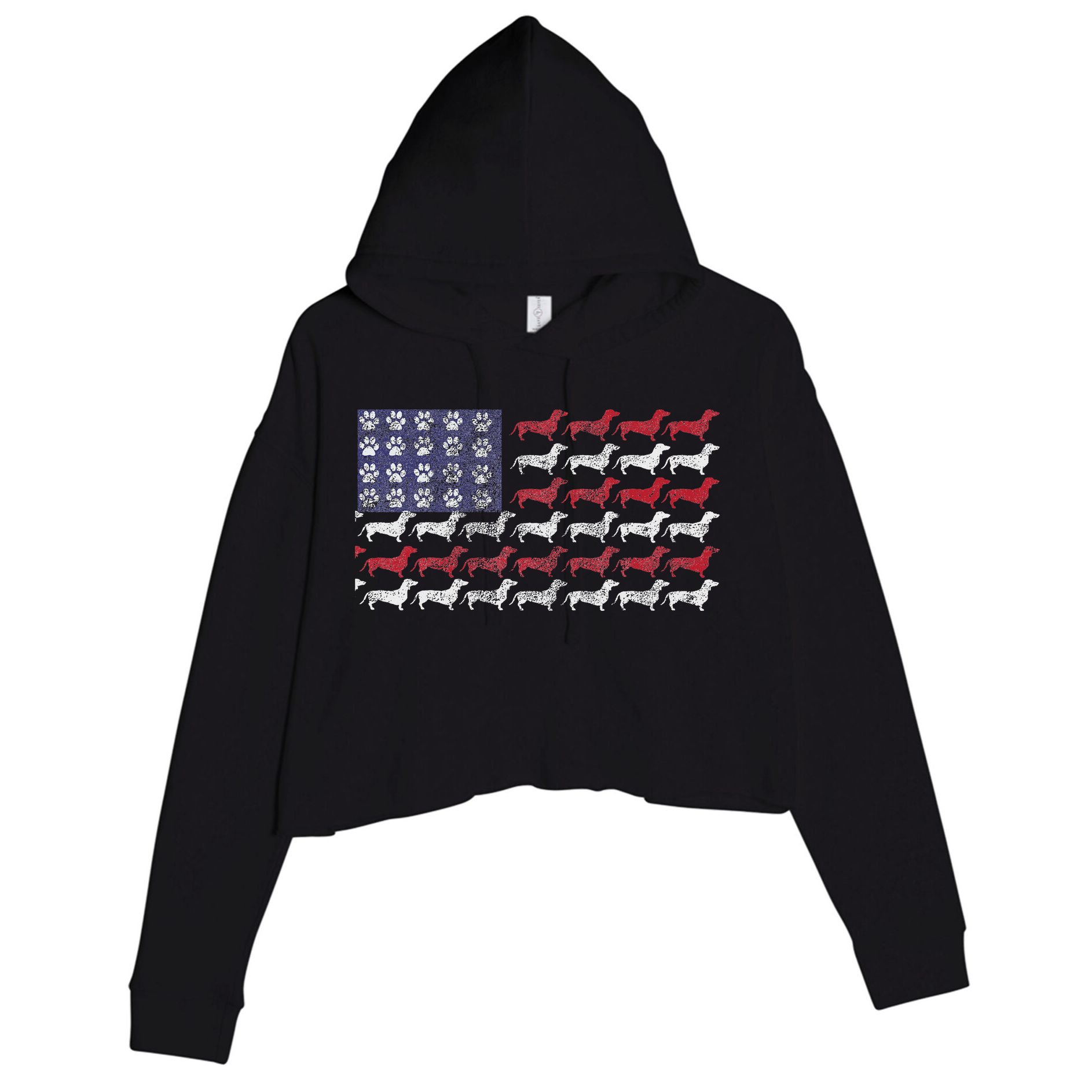 Dachshund Cute American Flag 4th Of July Gif Crop Fleece Hoodie