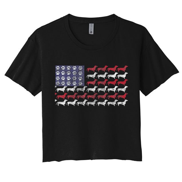 Dachshund Cute American Flag 4th Of July Gif Crop Top