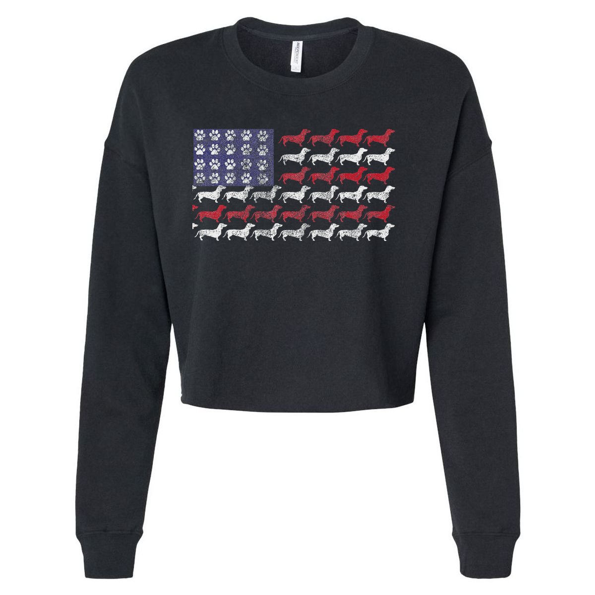 Dachshund Cute American Flag 4th Of July Gif Cropped Pullover Crew