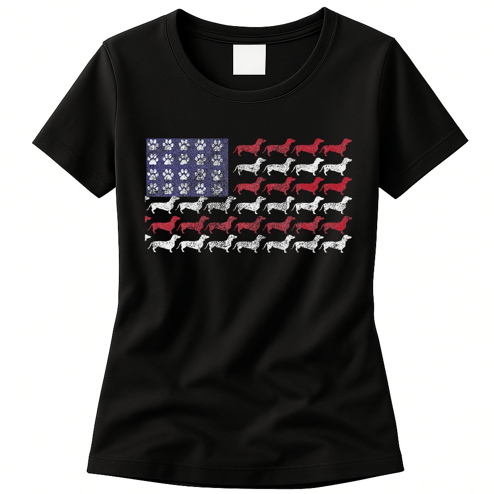 Dachshund Cute American Flag 4th Of July Gif Womens T-Shirt