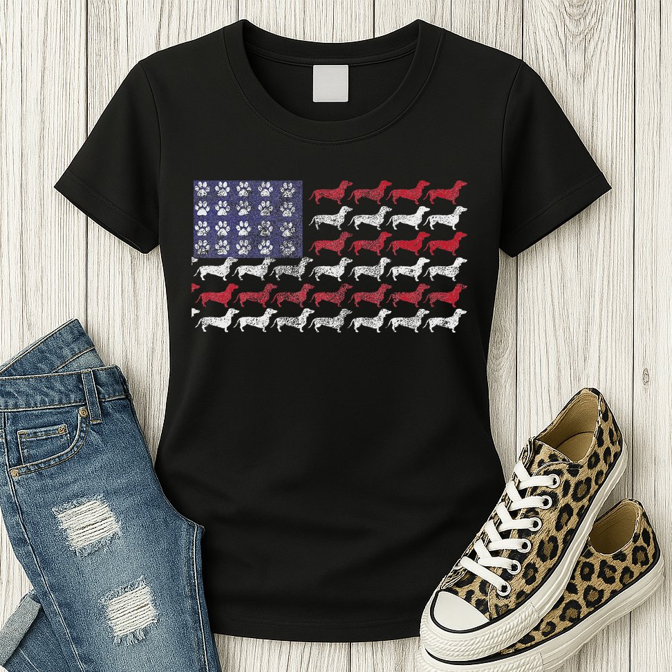 Dachshund Cute American Flag 4th Of July Gif Womens T-Shirt