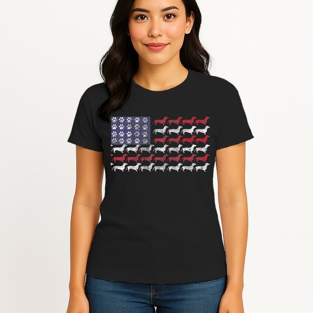 Dachshund Cute American Flag 4th Of July Gif Womens T-Shirt