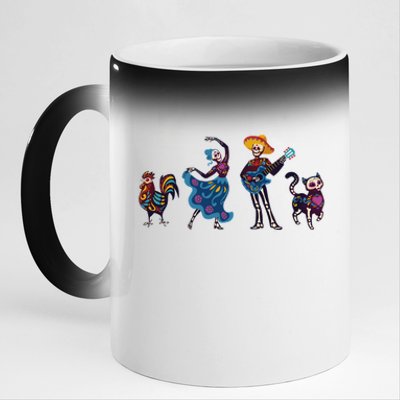 Dancing Catrina And Mariachi Musician Camiseta Day Of The Dead Gift 11oz Black Color Changing Mug