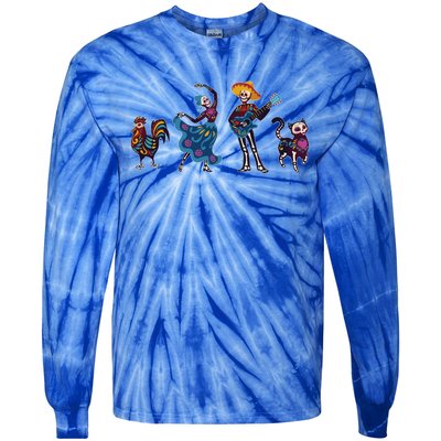 Dancing Catrina And Mariachi Musician Camiseta Day Of The Dead Gift Tie-Dye Long Sleeve Shirt