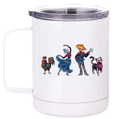 Dancing Catrina And Mariachi Musician Camiseta Day Of The Dead Gift 12 oz Stainless Steel Tumbler Cup