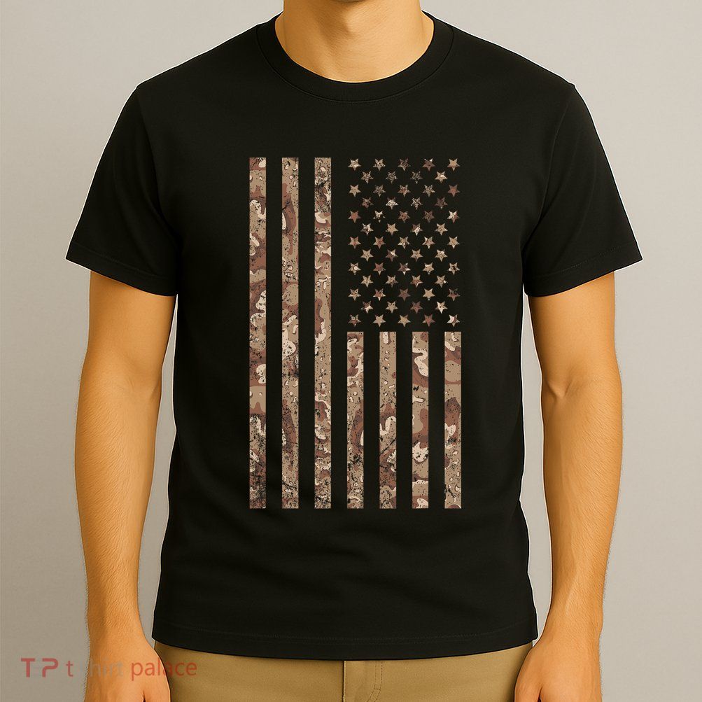 Desert Camo American Flag Military Tactical Camouflage Usa T-Shirt