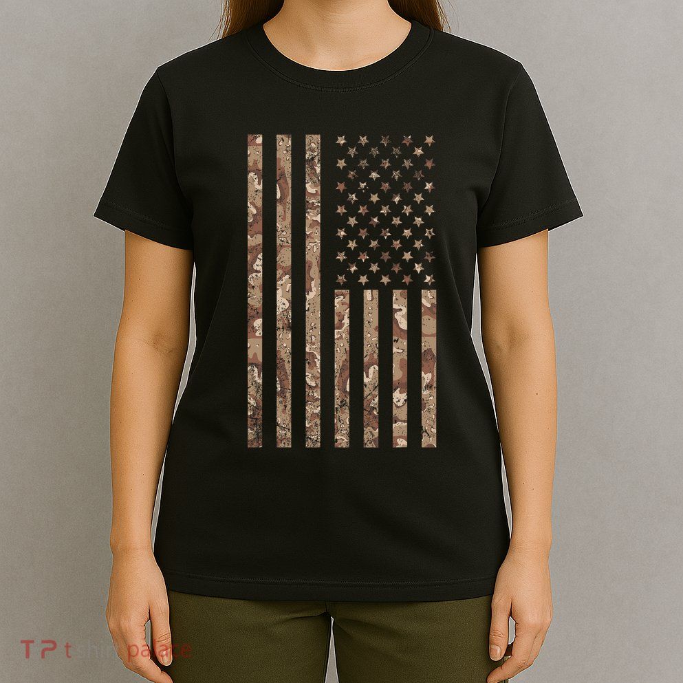 Desert Camo American Flag Military Tactical Camouflage Usa T-Shirt