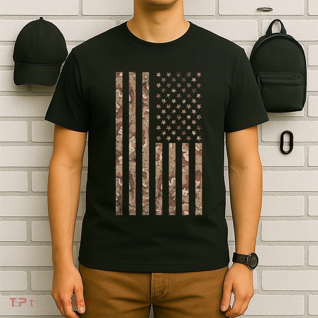 Desert Camo American Flag Military Tactical Camouflage Usa T-Shirt