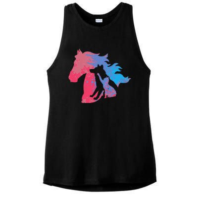 Dogs Cats And Horses Pets Design For Animal Protection Ladies PosiCharge Tri-Blend Wicking Tank