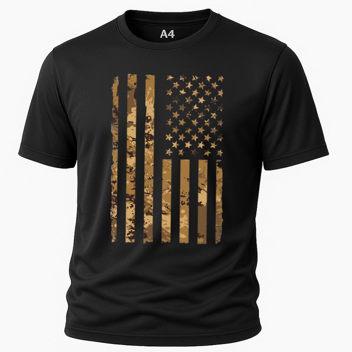 Desert Camo American Flag Military Tactical Camouflage Cooling Performance Crew T-Shirt