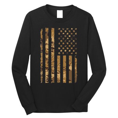 Desert Camo American Flag Military Tactical Camouflage Long Sleeve Shirt
