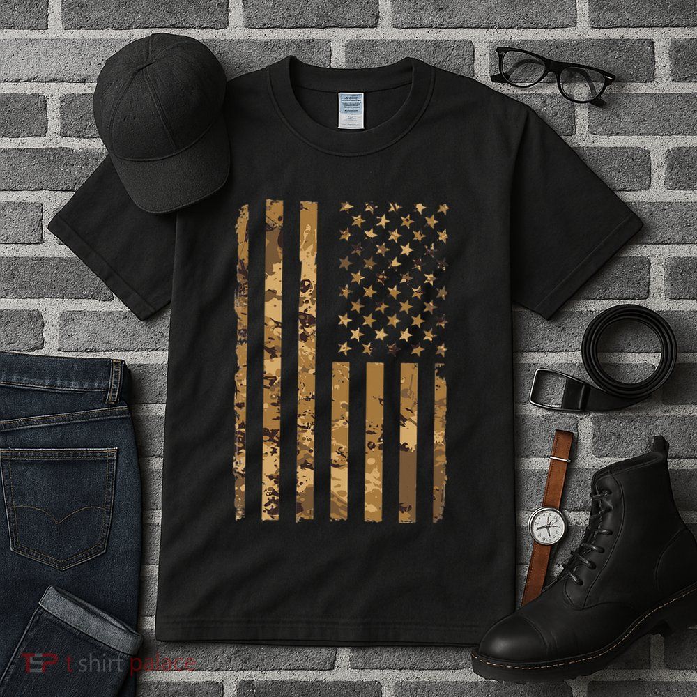 Desert Camo American Flag Military Tactical Camouflage Tall T-Shirt