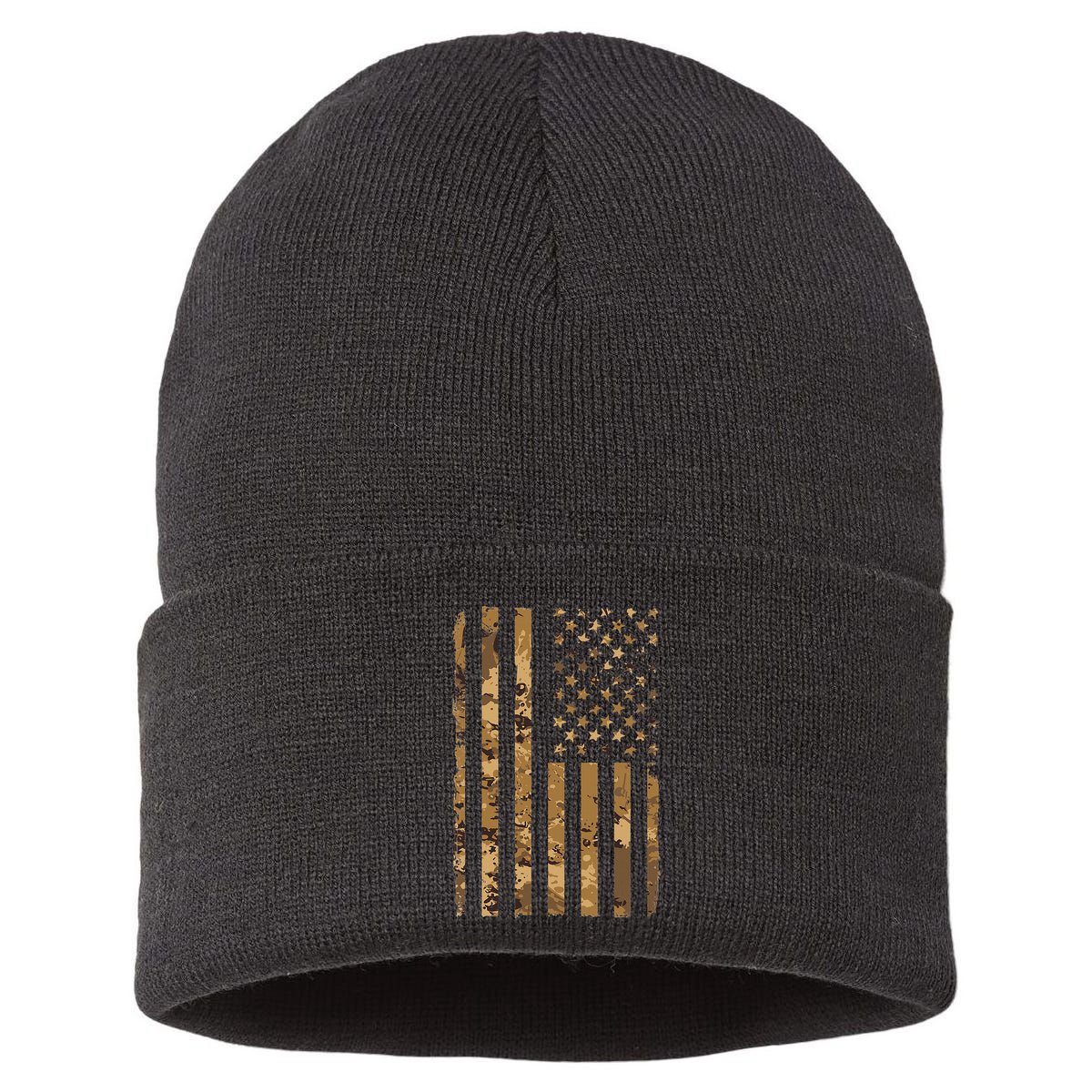 Desert Camo American Flag Military Tactical Camouflage Sustainable Knit Beanie