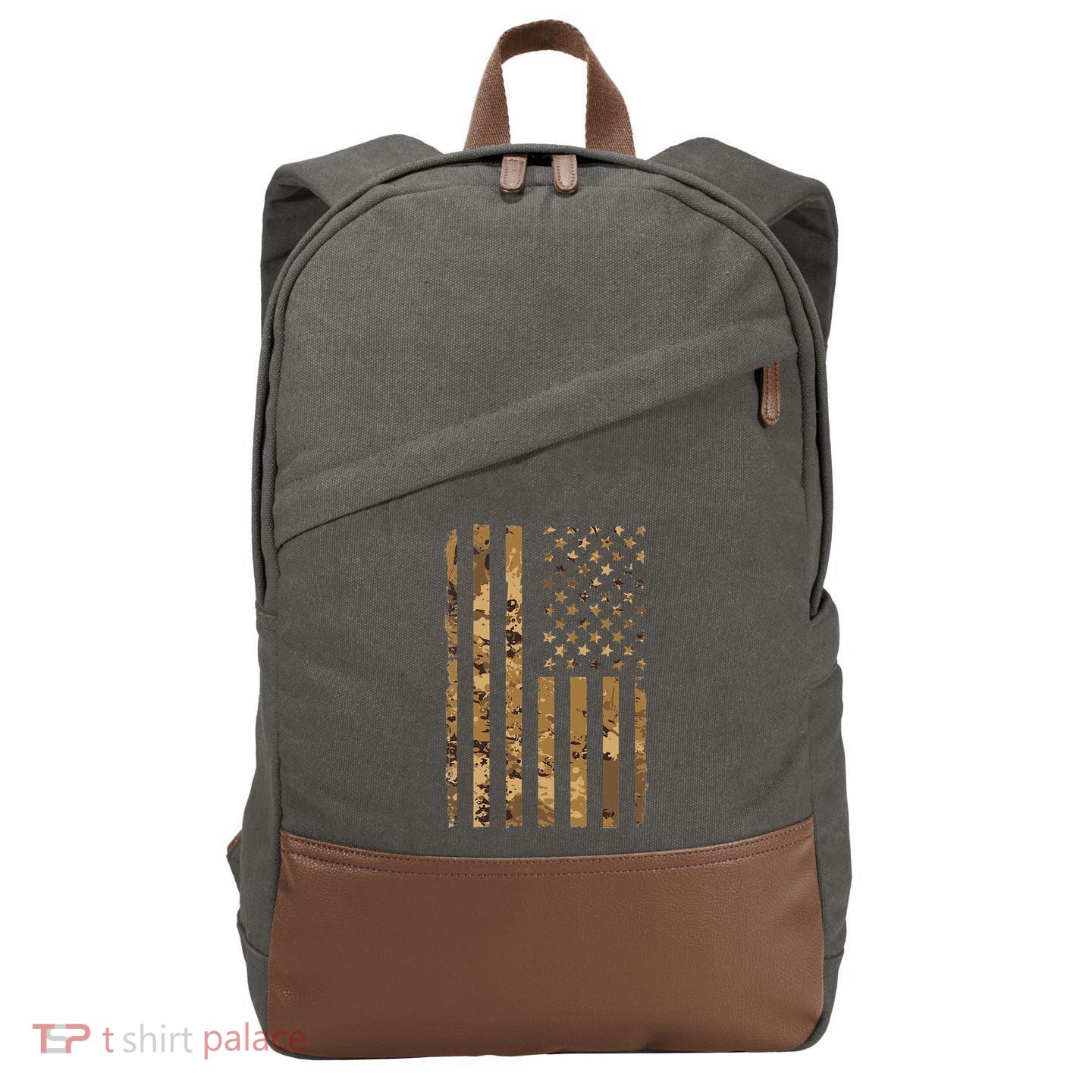 Desert Camo American Flag Military Tactical Camouflage Cotton Canvas Backpack