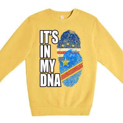 Democratic Congolese And Cabo Verdean Mix Dna Flag Heritage Gift Premium Crewneck Sweatshirt