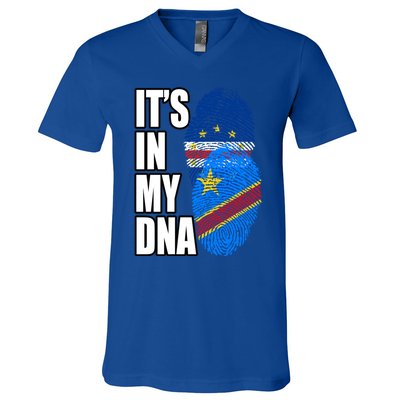 Democratic Congolese And Cabo Verdean Mix Dna Flag Heritage Gift V-Neck T-Shirt