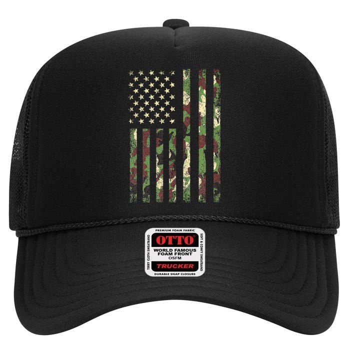 Desert Camo American Flag Military Tactical Camouflage Usa High Crown Mesh Back Trucker Hat