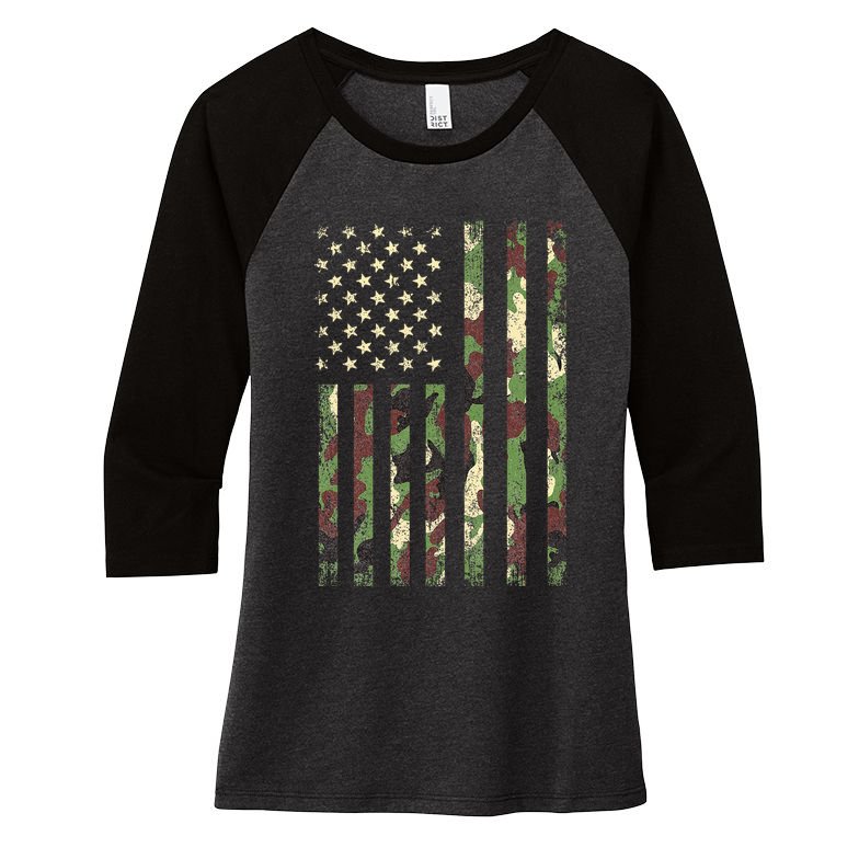 Desert Camo American Flag Military Tactical Camouflage Usa Women's Tri-Blend 3/4-Sleeve Raglan Shirt