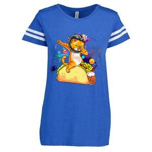 Dabbing Cat Astronaut In Space Riding Taco Enza Ladies Jersey Football T-Shirt