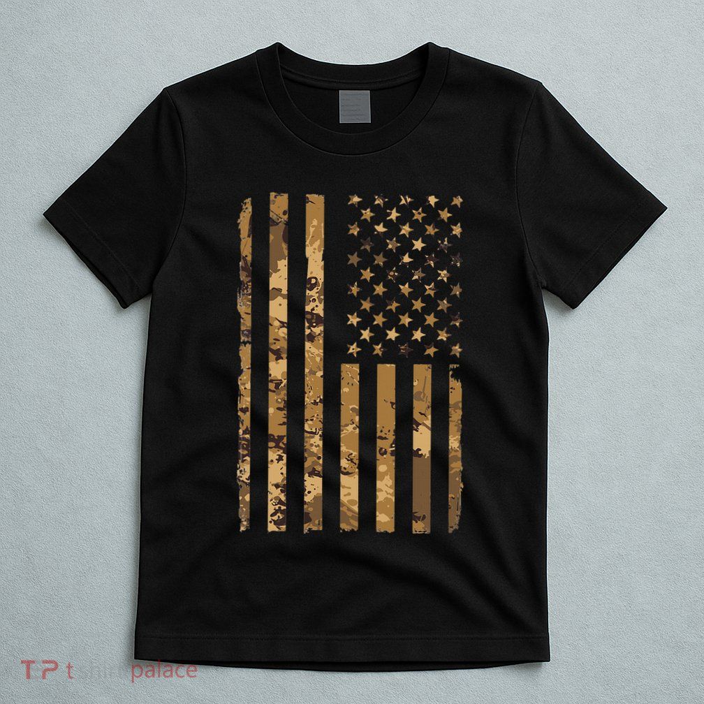 Desert Camo American Flag Military Tactical Camouflage T-Shirt