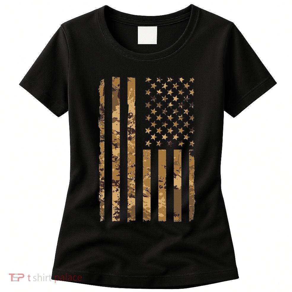 Desert Camo American Flag Military Tactical Camouflage Womens T-Shirt