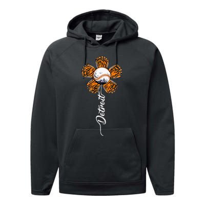 Detroit Colorful Baseball Flower Souvenir I Love Detroit Performance Fleece Hoodie