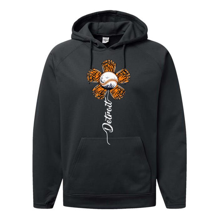 Detroit Colorful Baseball Flower Souvenir I Love Detroit Performance Fleece Hoodie