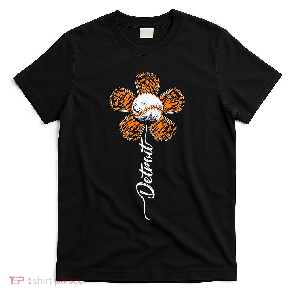 Detroit Colorful Baseball Flower Souvenir I Love Detroit T-Shirt