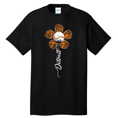 Detroit Colorful Baseball Flower Souvenir I Love Detroit Tall T-Shirt