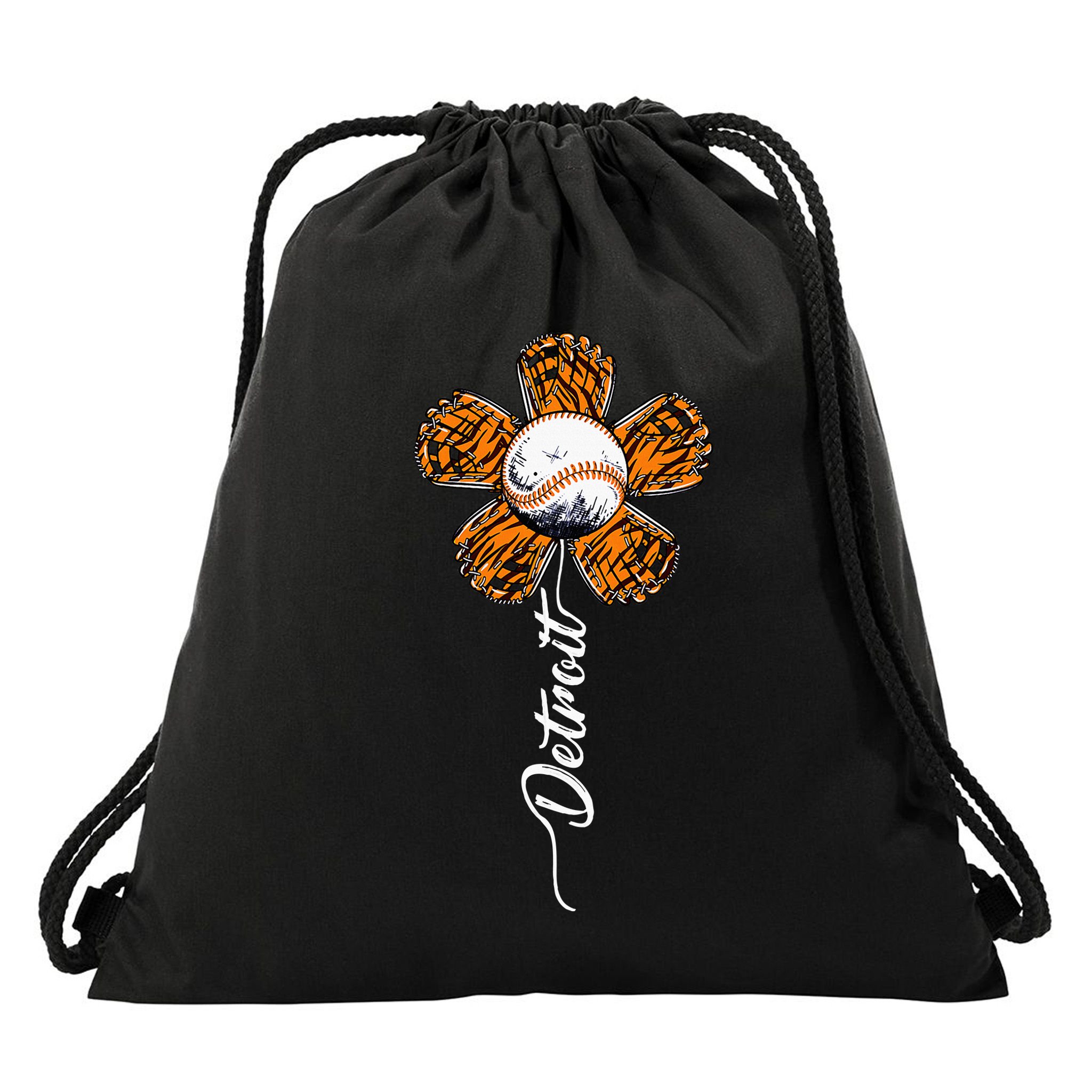 Detroit Colorful Baseball Flower Souvenir I Love Detroit Drawstring Bag