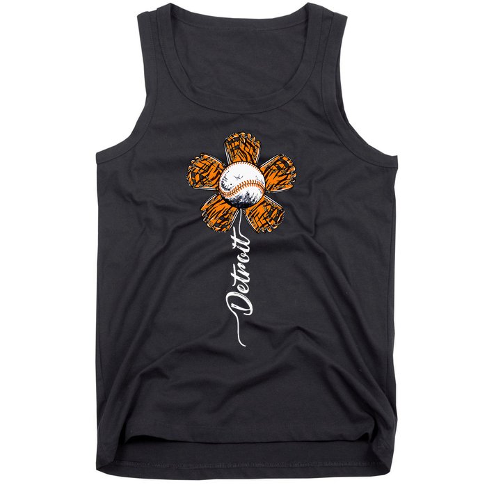 Detroit Colorful Baseball Flower Souvenir I Love Detroit Tank Top