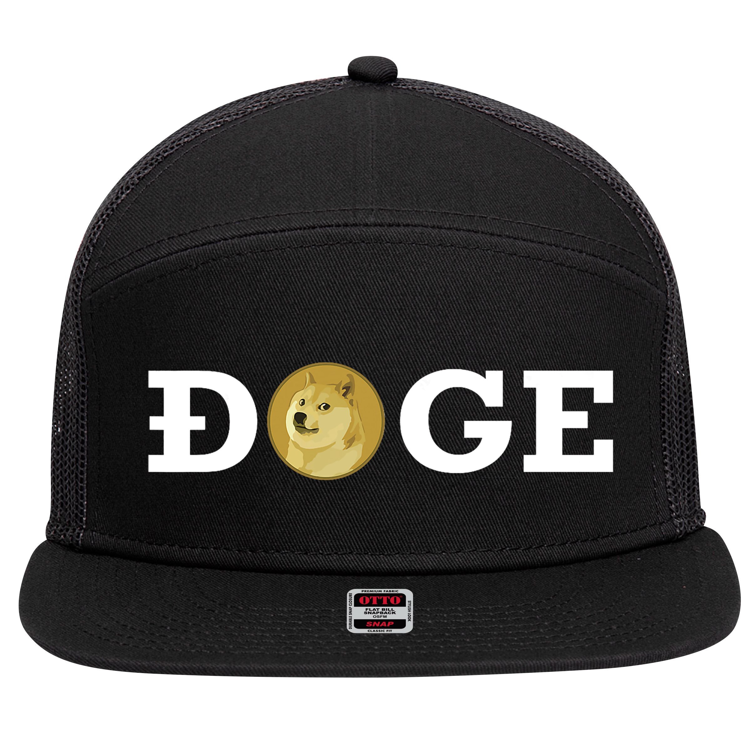 Dogecoin Cryptocurrency Blockchain Shiba Inu Doge Dogecoin 7 Panel Mesh Trucker Snapback Hat
