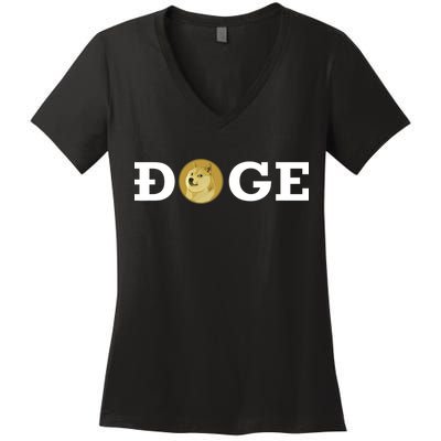 Dogecoin Cryptocurrency Blockchain Shiba Inu Doge Dogecoin Women's V-Neck T-Shirt