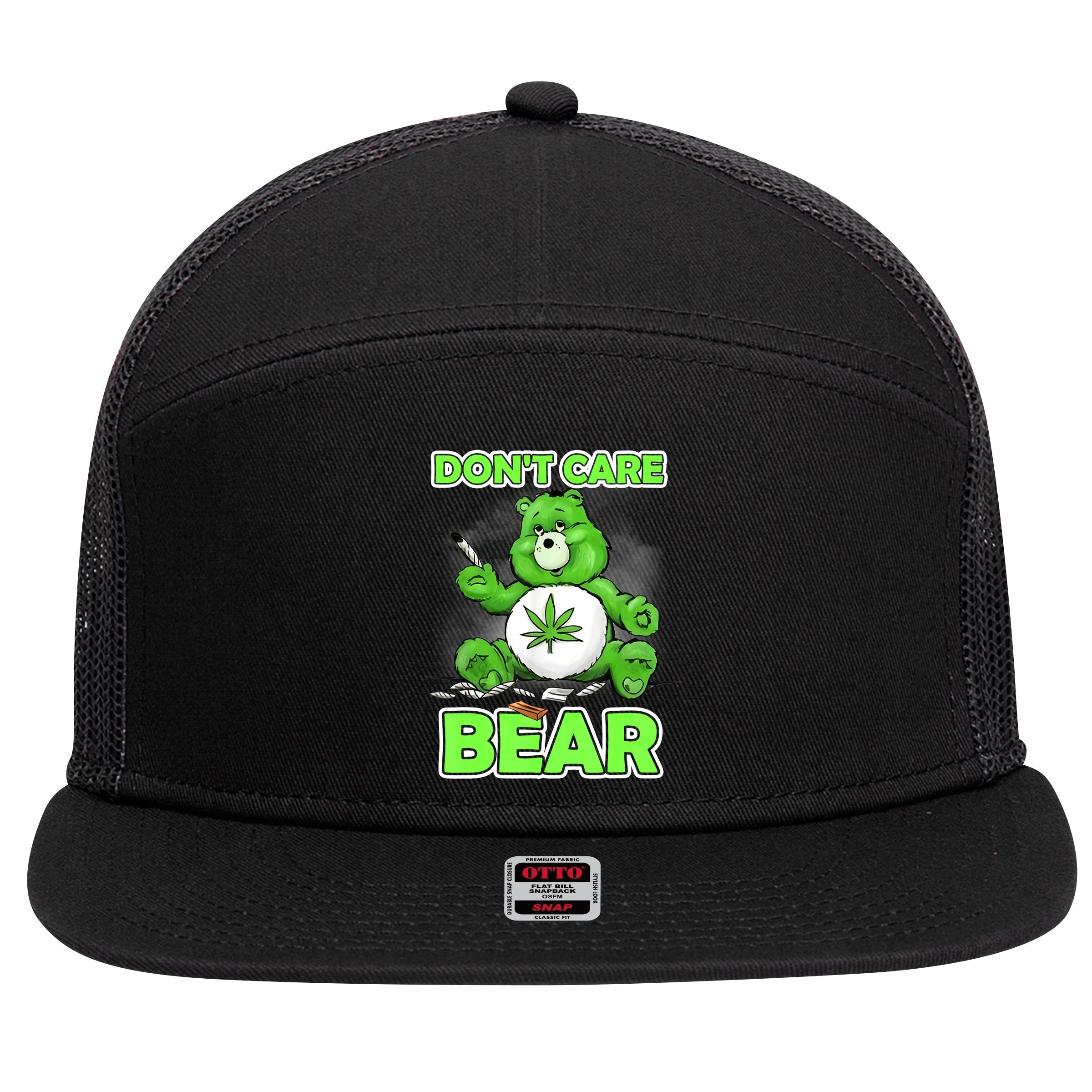Dont Care Bear Smoking Weed Cannabis Marijuana 4 20 Stoner Gift 2 7 Panel Mesh Trucker Snapback Hat