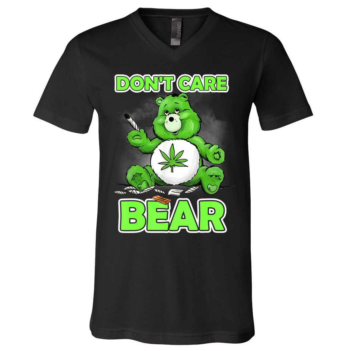 Dont Care Bear Smoking Weed Cannabis Marijuana 4 20 Stoner Gift 2 V-Neck T-Shirt