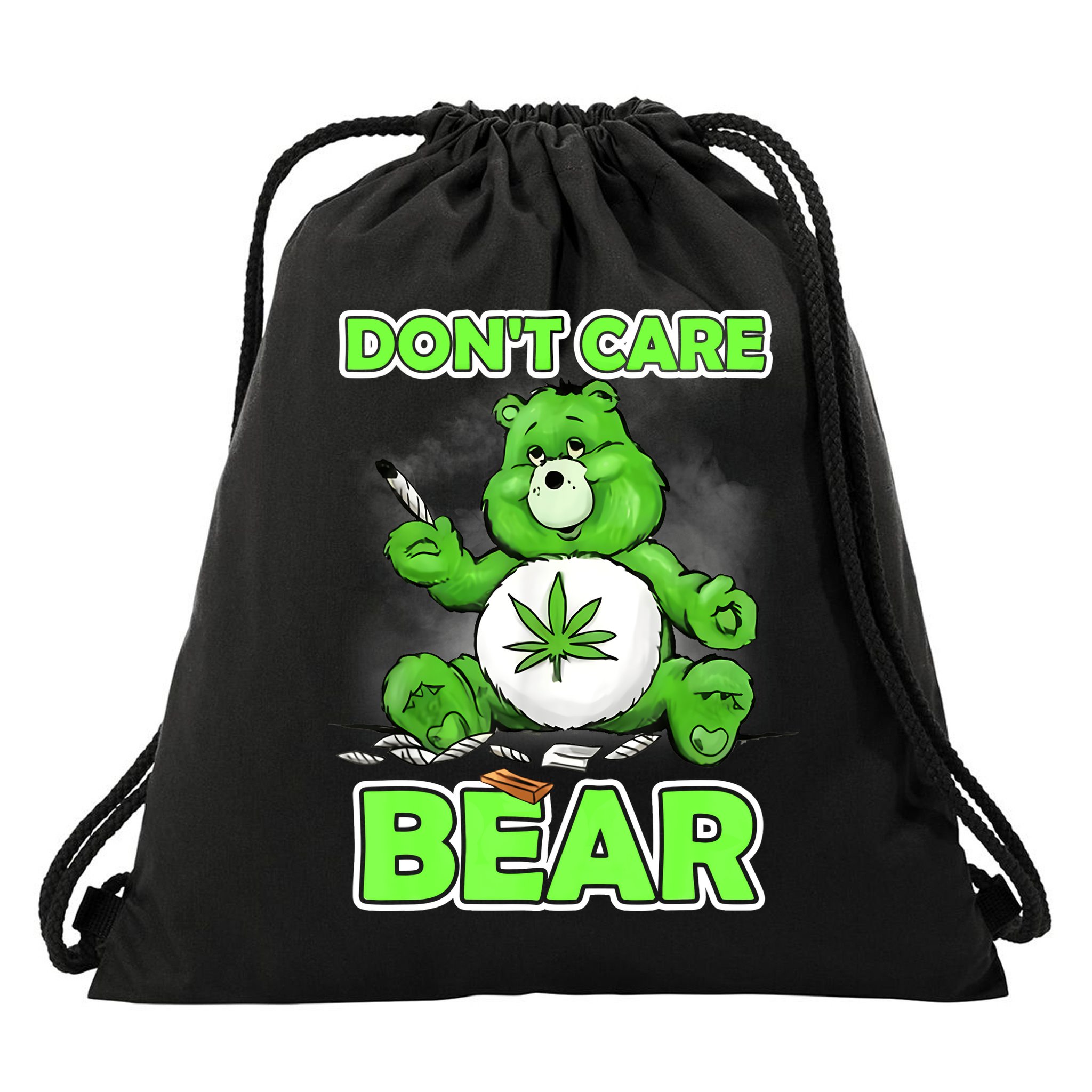 Dont Care Bear Smoking Weed Cannabis Marijuana 4 20 Stoner Gift 2 Drawstring Bag